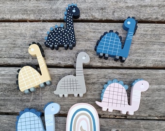 Handgeschilderde houten dinosaurusknoppen: ladegrepen voor babykamer