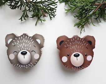 cute bear knobs, hand painted drawer pulls, nursery cabinet knob, wood animal pull, forest themed baby room decor, kids furniture bedroom