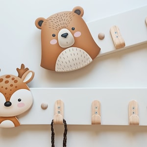 Woodland animal wall hanger, bear, deer,nursery decor, hand painted wooden hanger, forest themed, animal kids decor, coat hanger for kids