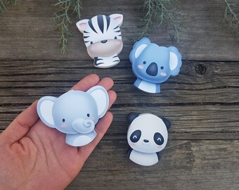 safari drawer knob, animal pulls, jungle nursery decor, hand painted wood knob, kids cabinet handle, elephant, koala, panda, zebra, rabbit