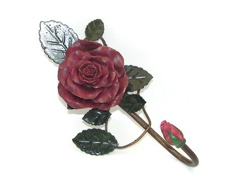 Vintage 90s Metal Roses Wall Hook for Towels Coats Purses ©1996 Cottage Core