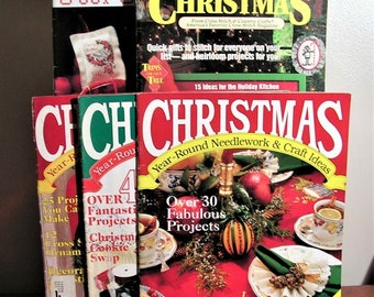 Vintage Lot of 5 Christmas Needlework Magazines w/ patterns, instructions 1990s