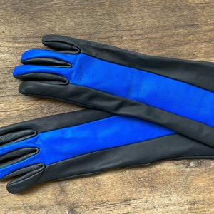 Leather Gloves for Night Wing Cosplay/Long gauntlet/Lamb skin/Black&Blue