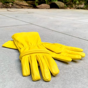 Leather gloves for Power Rangers Cosplay/Long gauntlet/Top grain cowhide/Yellow