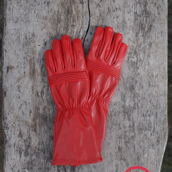 Gants en cuir pour Power Rangers Cosplay/Gantelet long/Peau de vache pleine fleur/Rouge