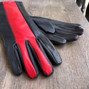 Leather Gloves for Night Wing Cosplay/Long gauntlet/Lamb skin/Black&Red