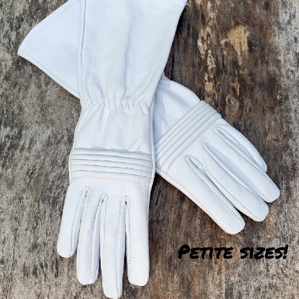 Petite sizes Power Rangers Cosplay gloves/Long gauntlet/Women/Lamb Leather/White