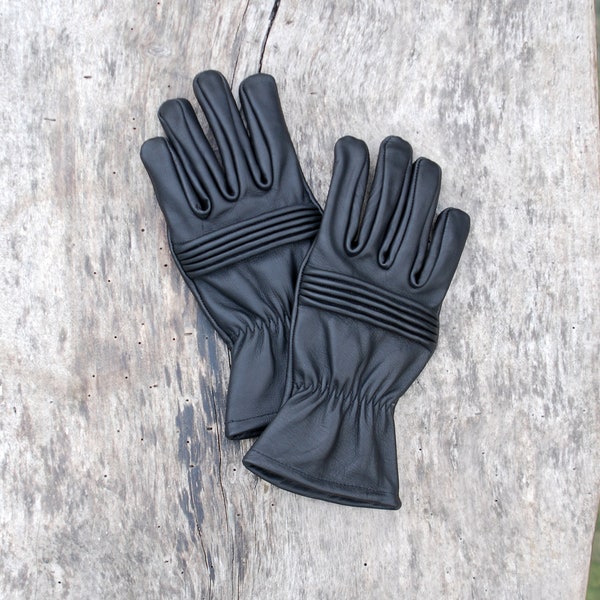 Gants Ranger Hero pour cosplay/Gants courts/Peau de vache pleine fleur/Noir