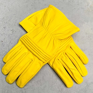 Leather gloves for Power Rangers Cosplay/Short gauntlet/Top grain cowhide/Yellow
