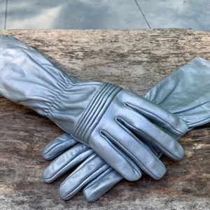Leather Gloves for Power Rangers Cosplay/Silver/Long gauntlet/Top grain cowhide