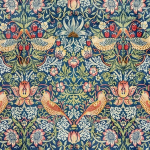 THROW BLANKET Strawberry Thief by William Morris 1834-1896 Soft Cozy Comfort French Country Deep Dark Blue Bird Pattern Vintage Hygge Design