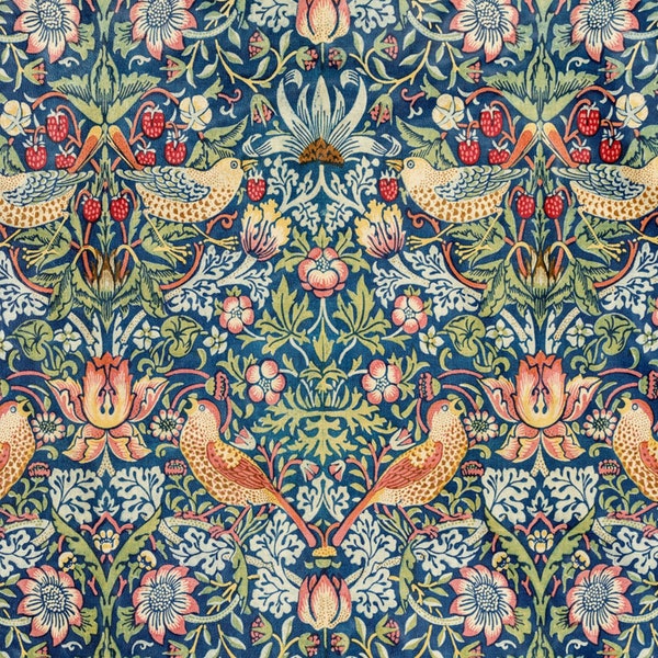 THROW BLANKET Strawberry Thief by William Morris 1834-1896 Soft Cozy Comfort French Country Deep Dark Blue Bird Pattern Vintage Hygge Design