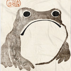 THROW BLANKET Unimpressed Frog Meika Gafu by Matsumoto Hoji 1814 Soft Cozy Comfort Vintage Sad Depressed Unhappy Frowning Face Hygge Design