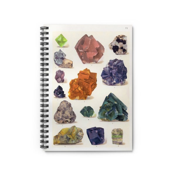 Minerals and Gems II by Reinhard Brauns 1903 Colorful Crystal Geology Rock Cover Spiral Notebook Ruled Line Paper A5 6x8 Inch Size Journal