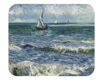 Seascape by Vincent van Gogh 1888 Costal Sea Waves Boat on the Ocean Beach House Nautical Landscape Painting | Vintage Art Mouse Pad