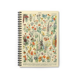 Fleurs II by Adolphe Millot 1857-1921 Wildflower Floral Flower Identification Chart Spiral Notebook Rule Line Paper A5 6x8 Inch Size Journal