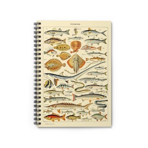 Poissons by Adolphe Millot 1857-1921 Shark Stingray Fish Sea Creature Ocean Cover Spiral Notebook Ruled Line Paper A5 6x8 Inch Size Journal