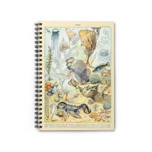 Ocean by Adolphe Millot 1857-1921 Underwater Sea Creature Crab Lobster Fish Cover Spiral Notebook Ruled Line Paper A5 6x8 Inch Size Journal