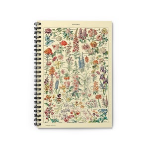 Fleurs I by Adolphe Millot 1857-1921 Floral Wildflower Botanical Garden Nature Spiral Notebook Ruled Line Paper A5 6x8 Inch Size Journal