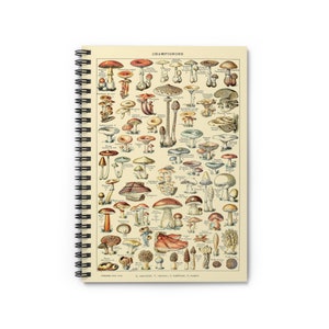 Champignons by Adolphe Millot 1857-1921 Trippy Mushroom Fungi Cottagecore Hippie Spiral Notebook Ruled Line Paper A5 6x8 Inch Size Journal