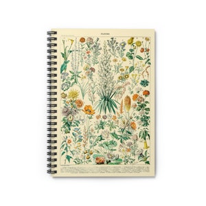 Fleurs IV by Adolphe Millot 1857-1921 Wildflower Floral Allover Botanical Pattern Spiral Notebook Ruled Line Paper A5 6x8 Inch Size Journal