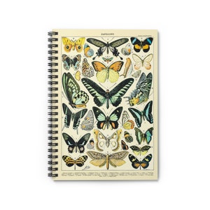 Papillions III by Adolphe Millot 1857-1921 Monarch Butterfly Moth Insect Bug Chart Spiral Notebook Ruled Line Paper A5 6x8 Inch Size Journal