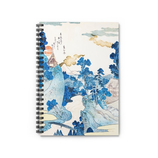 Evening View of Mount Fuji by Utagawa Kuniyoshi 1798-1861 Japanese Landscape Cover Spiral Notebook Ruled Line Paper A5 6x8 Inch Size Journal