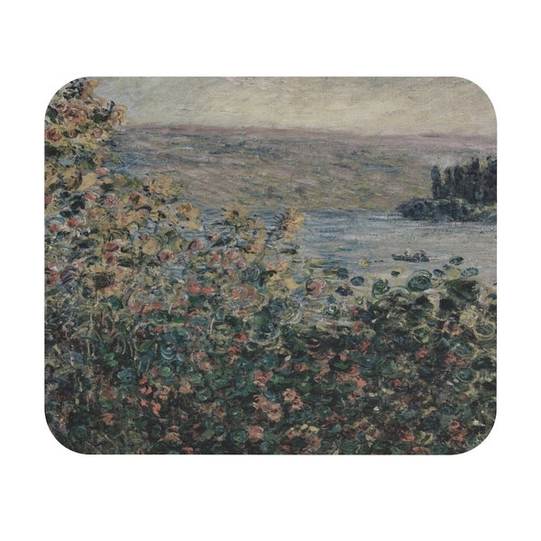 Flower Beds at Vetheuil by Claude Monet 1881 Floral Landscape Costal Sea Wildflowers Nature Beautiful Artsy Painting | Vintage Art Mouse Pad