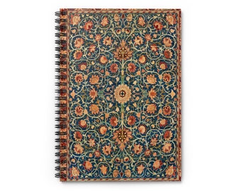 Holland Park Carpet by William Morris 1834-1896 Beautiful Colorful Abstract Floral Spiral Notebook Ruled Line Paper A5 6x8 Inch Size Journal