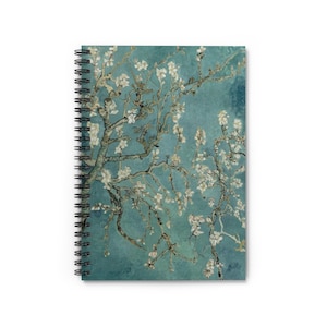 Almond Blossom by Vincent van Gogh 1890 Floral Plant Painting | College Ruled Line Paper Spiral Notebook A5 6x8 Inch Vintage Art Journal