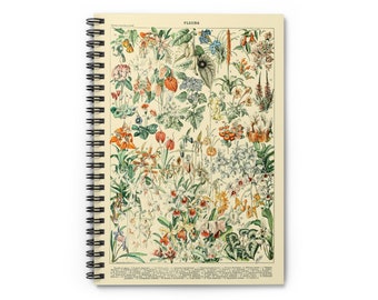 Fleurs V by Adolphe Millot 1857-1921 Floral Wildflower Botanical Plant Tulip Cover Spiral Notebook Ruled Line Paper A5 6x8 Inch Size Journal