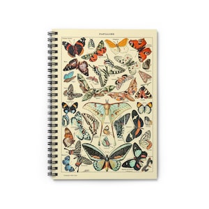 Papillions II by Adolphe Millot 1857-1921 Watercolor Butterfly Insect Moth Diagram Spiral Notebook Ruled Line Paper A5 6x8 Inch Size Journal