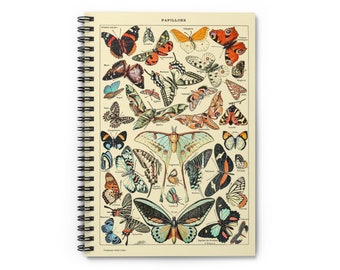 Papillions II by Adolphe Millot 1857-1921 Watercolor Butterfly Insect Moth Diagram Spiral Notebook Ruled Line Paper A5 6x8 Inch Size Journal