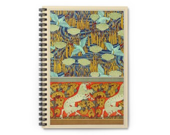 L'Animal Dans La Decoration by Maurice Pillard Verneuil 1897 Unicorn Pattern Cover Spiral Notebook Ruled Line Paper A5 6x8 Inch Size Journal