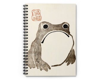 Unimpressed Frog Meika Gafu by Matsumoto Hoji 1814 Sad Depressed Unhappy Frown Face Spiral Notebook Rule Line Paper A5 6x8 Inch Size Journal