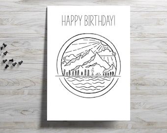 Mountain Birthday Card: Eco-Friendly Camping Design