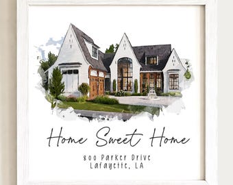 Custom Watercolor House Portrait Sign, Personalized Home Gift, Realtor Closing Gift