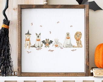 Halloween Ghost Dogs Wall Art, Dog Costume, Fall Home Decor, Fall Art Print, Halloween Art Print, Halloween Home Decor, Happy Howloween