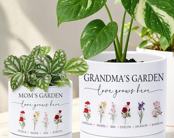 Cadeau jardin de grand-mère pour grand-mère, cadeaux personnalisés pour la fête des mères, pot de fleur personnalisé, fleurs de naissance pour maman, cadeaux d'une fille