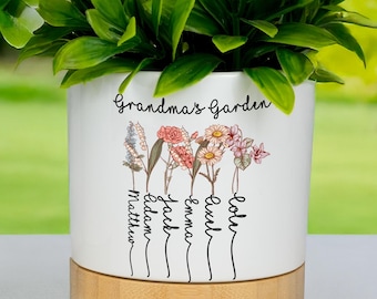 Grandma's Garden Gift for Grandma, Personalized Gifts for Mothers Day Gifts, Personalized Flower Pot, Birth Flower Mom Gifts from Daughter