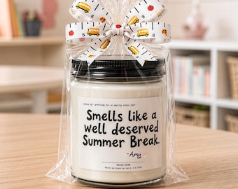Summer Break Teacher Gift Candle Personalized, Poolside Colada Scented, Gift Wrapped End Of School Year Gift Candle, Ready To Gift
