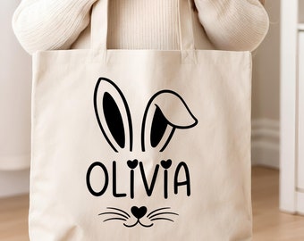 Personalized Easter Tote Bag For Kids, Easter Egg Hunt Bag for Kids, Easter Gift Bag for Kids,  Custom Bunny Tote Easter Gifts for Kids
