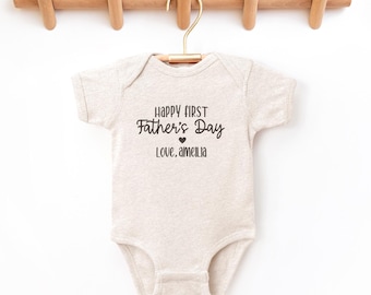 Embroidered Happy First Fathers Day Baby Onesie®, Personalized First Fathers Day Gift From Baby