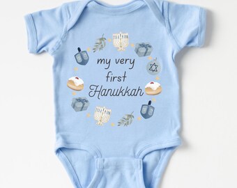 Grenouillère pour le premier Hanukkah de bébé, mon tout premier Hanoucca, body bébé, cadeau pour nouveau-né