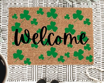 Welcome Shamrock Doormat | St. Patrick's Day Housewarming Gift | Custom Doormat Closing Gift | Welcome Doormat | Front Door Home Door Mat