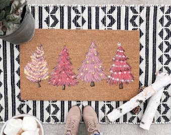 Pink Christmas Tree Door mat, Pink Christmas Decor, Pink Christmas Trees, Pinkmas, Dorm Christmas Decor, Cute Christmas Decor,Pink Christmas