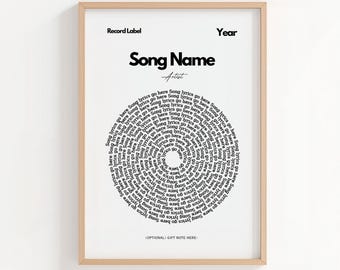 Impression de paroles en vinyle personnalisée, affiche de chanson encadrée, cadeau musique personnalisable, art mural typographie, cadeau personnalisé pour mélomane