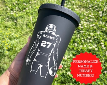 Football Water Bottle w/Straw Lid, football mom,tumbler, Water Bottle, Seniors gift, Personalized Football team gifts, Football Player Gifts
