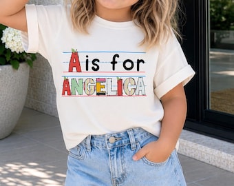 Custom Kids Name Back To School Shirt, 100% Cotton Comfort Colors® Personalized Alphabet Tee, Kindergarten First Day Outfit - NEW 2026