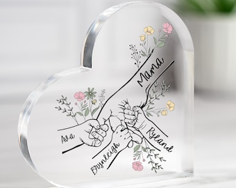 Cœur souvenir personnalisé pour maman, cadeau pour maman d'un enfant, nom personnalisé famille mains signe, cadeau sentimental pour la fête des mères